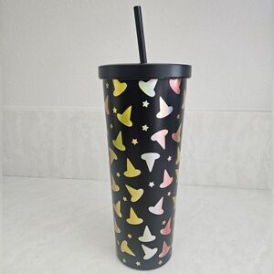 Kirklands Black Tumbler with Colorful Witch Hat Design